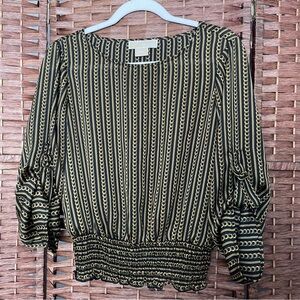 Michael Kors Black and Gold Striped Blouse, Size S.